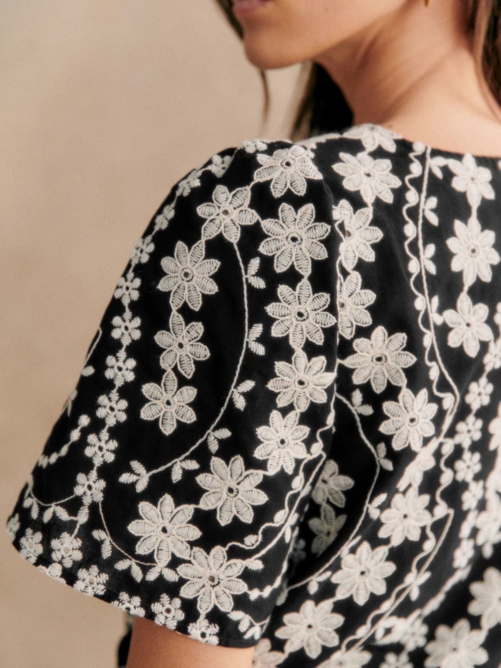 Sezane Black Blouse with White Floral Embroidery - Picture 5 of 9
